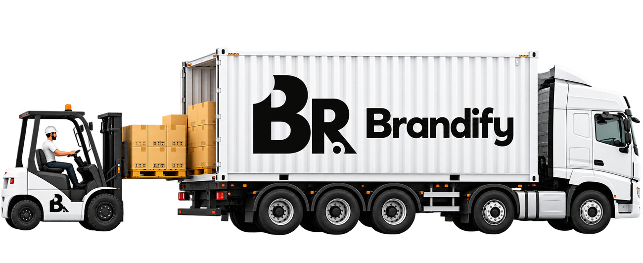 Forklift Loading Brandify Container Truck at Factory